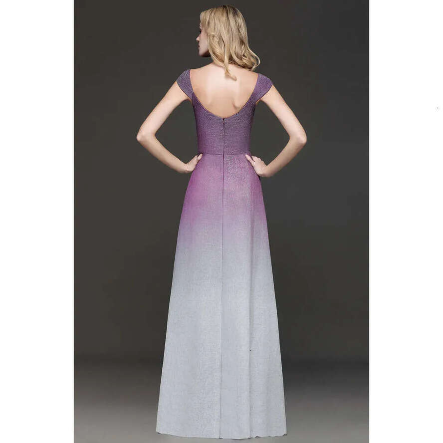 Sleeves A Cap Sequins E Long Prom Gradient Color Ruched Or Length Formal Party Evening Dresses Real Image Cps