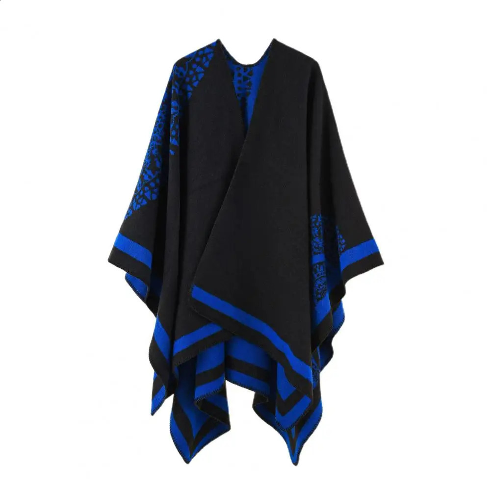 Poncho Coat Thickening Patchwork d Cashmere Split Shawl Cloak Scarf Soft Touching Women Cape y 241105