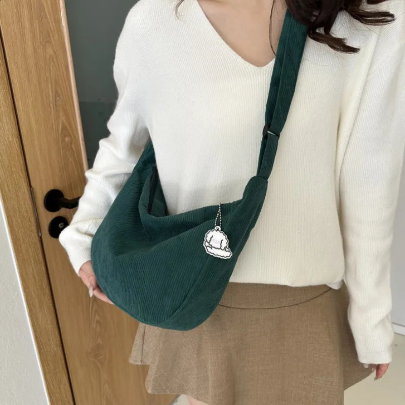ISKYBOB Large Capacity Corduroy Cross Body Bag Fashion Womens Shoulder Messenger Bag Solid Color Wallet Handbag 241105