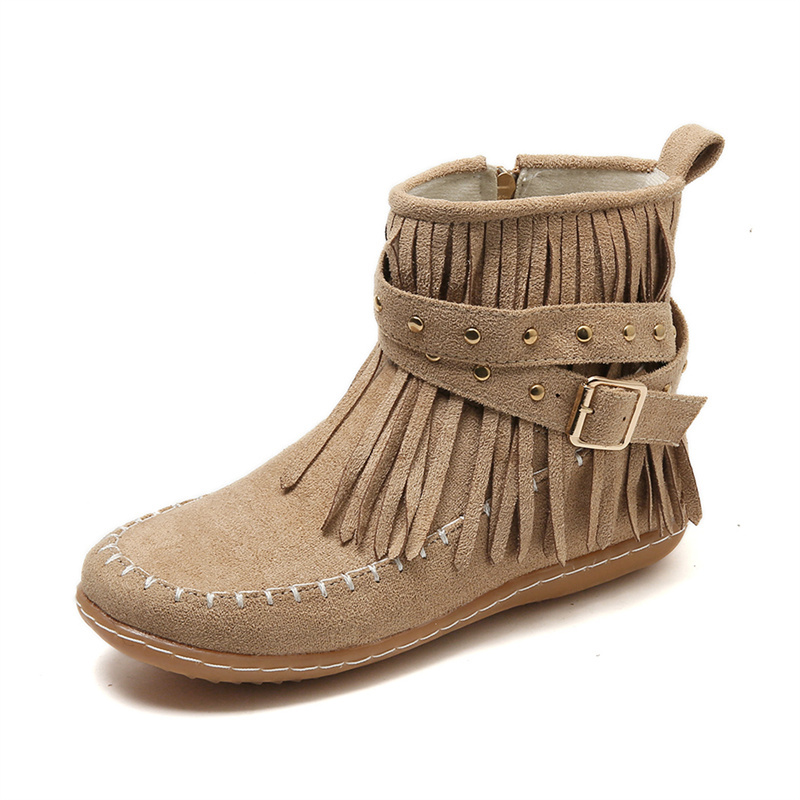 Botines Autumn Flat Heel Ankle Retro Suede Tassel Fashion Round Toe Soft Sole Short Boots Casual Women Shoes