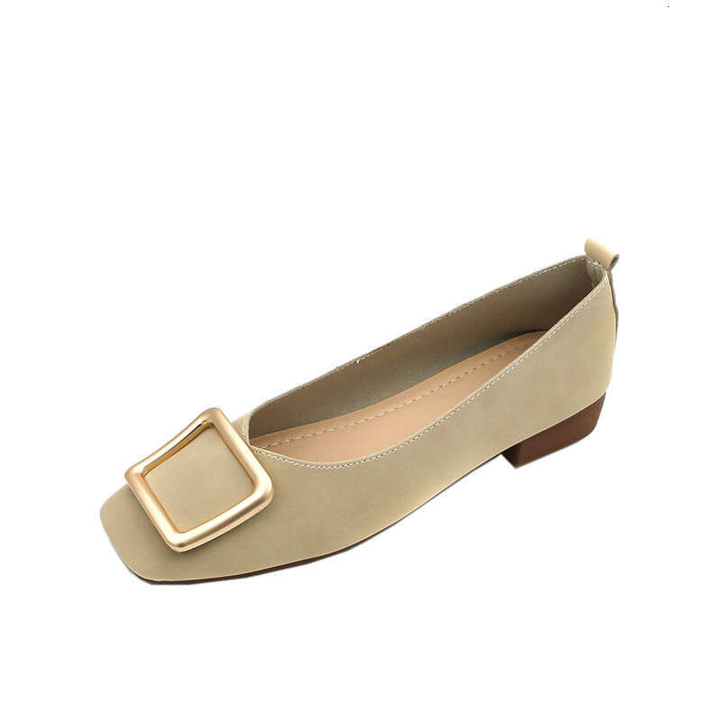 Thick And Low Heeled 2023 Summer New Korean Version Metal Buckle Shallow Mouth Square Toe Women's Soft Sole Evening Single Shoes
