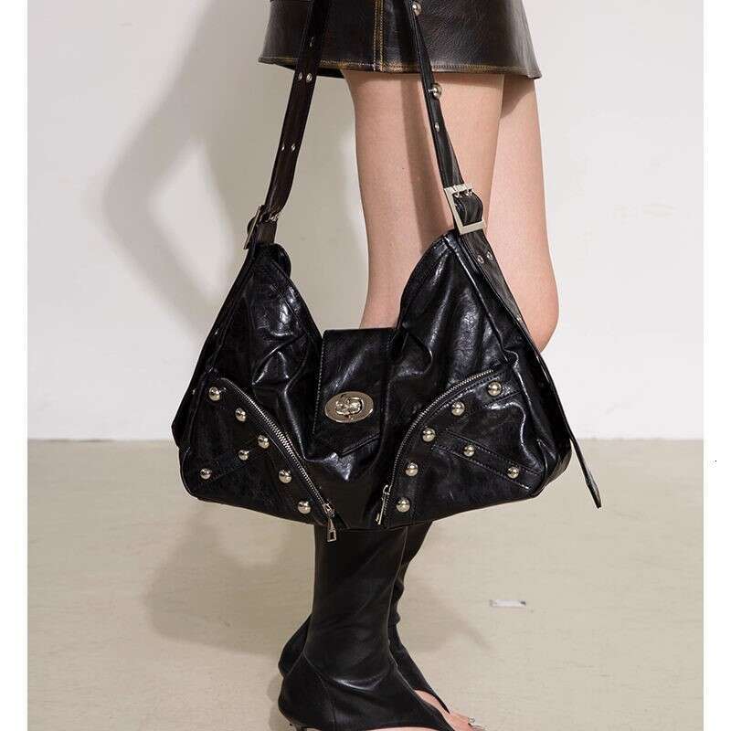 Designer Bag JIAERDI Vintage Rivet Coffee Shoulder Bags Women Y2k Grunge Large Capacity Tote Bag Female Moto Biker Messenger Bag Handbag Chic handbag