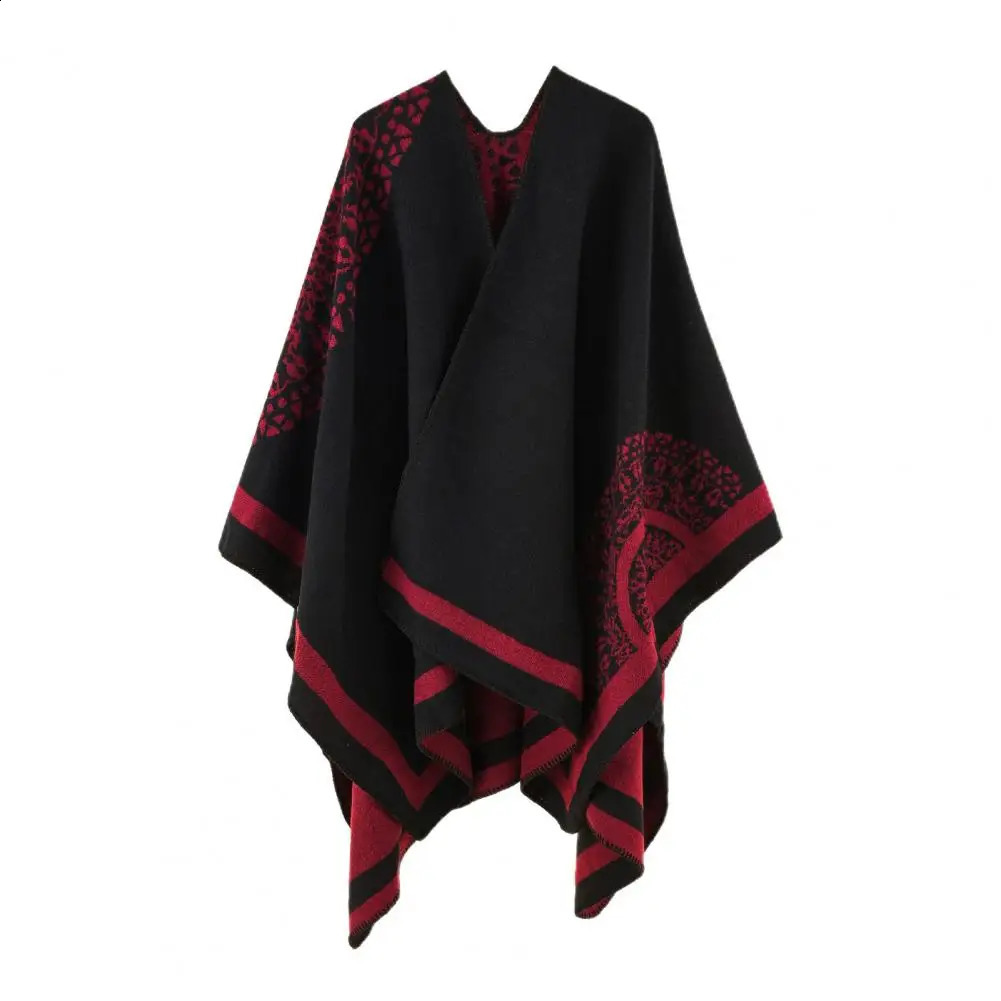 Poncho Coat Thickening Patchwork d Cashmere Split Shawl Cloak Scarf Soft Touching Women Cape y 241105