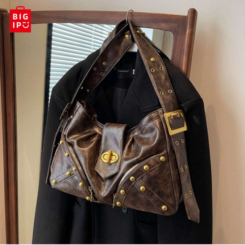Designer Bag JIAERDI Vintage Rivet Coffee Shoulder Bags Women Y2k Grunge Large Capacity Tote Bag Female Moto Biker Messenger Bag Handbag Chic handbag