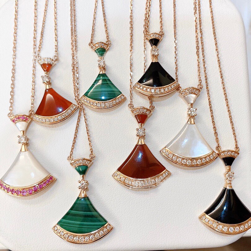 designer necklaces for women jewelry fan shape necklace red green chalcedony gold rose platinum chains trendy Wedding multiple colors diamonds gift