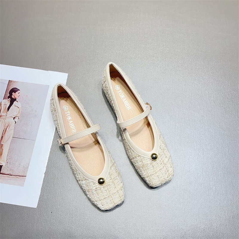 French Style Dress Evening Korean Version Spring Summer New With A Button And Thick Low Heel Soft Sole Women's Single Shoes