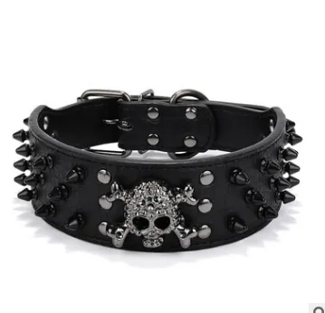 Black gold tie nail dog collar skeleton rivet pet collar anti bite dog nail nail large chain traction dog leash-1