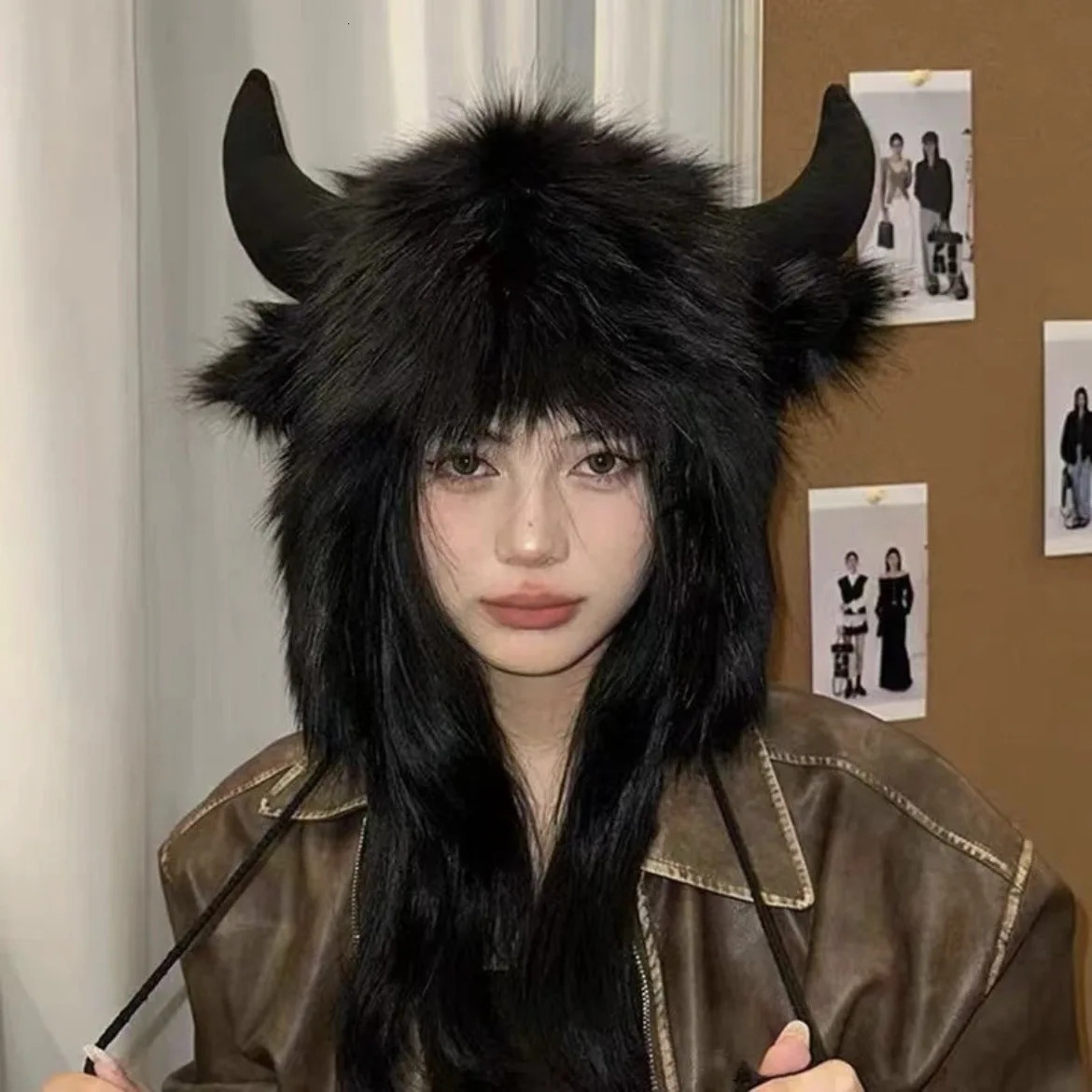 Bull Horn Mao Lei Feng Hat for Men and Women Winter Warm Ear Protection Windproof Hat Russian Ski Hat Faux Fur Hats 241024