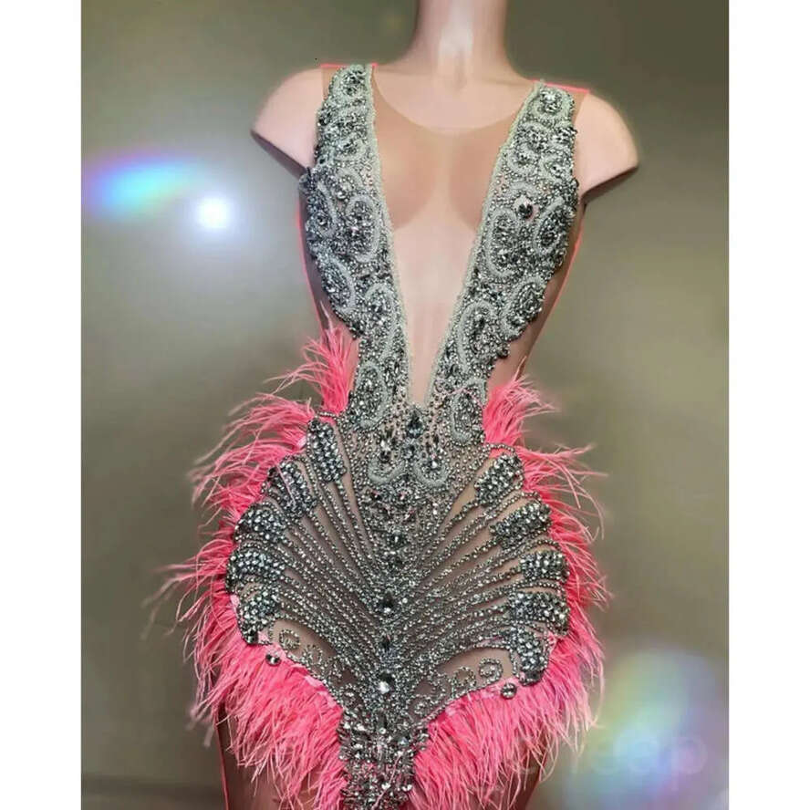 Ebi Aso Pink Arabic Mermaid Prom Dress Crystals Beaded Feather Evening Formal Party Second Reception Birthday Engagement Gowns Dresses Robe De Soiree 