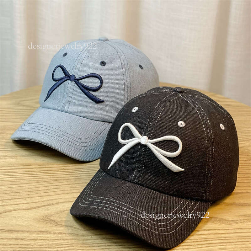Butterfly designer bow denim baseball cap versatile visor wide brim for women girls sweet Christmas gift