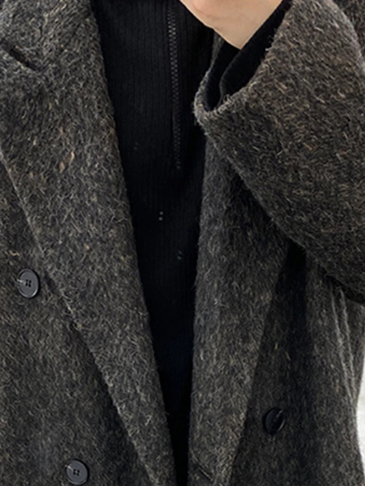 Mauroicardi Autumn Winter Long Loose Casual Warm Soft Woolen Trench Coat Men Double Breasted Wool Overcoat Korean Fashion 241104
