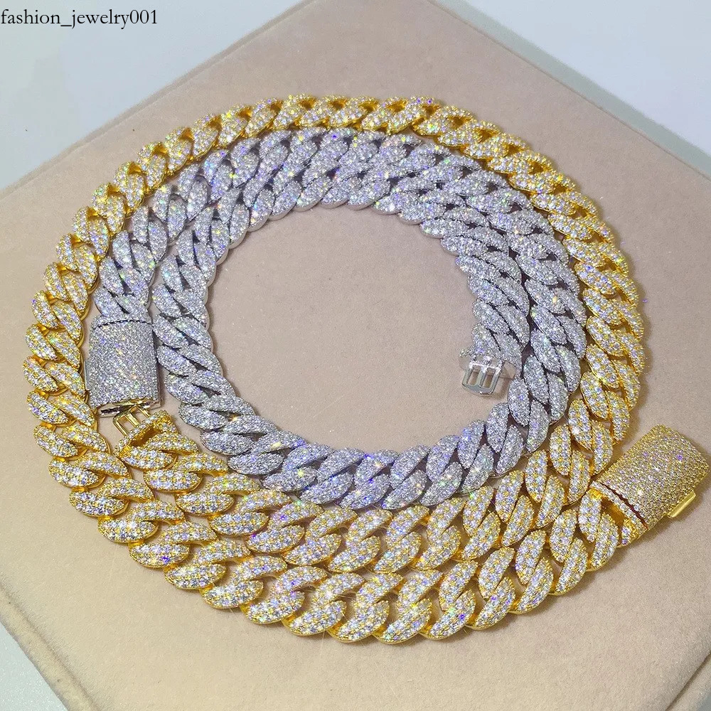 Fashion Maissanite Chains 12mm 18-24inch Sterg Sier Passed Test Moissanite Dia Cuban Chain Necklace Bracelet For Women/Men Nice Gift