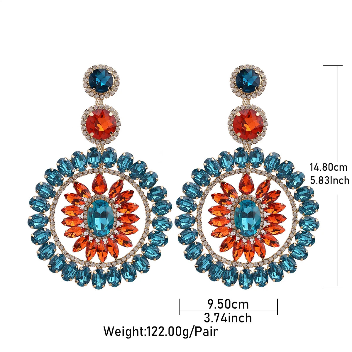 Large Dangle Earrings For Women Girl Elegant Metal Hollow Round Crystal Brincos Pendant Jewelry Accessories 241105