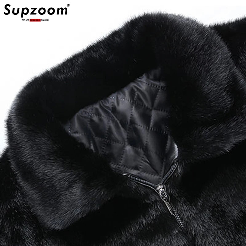 Supzoom Arrival Top Fashion Winter Warm Flowing Gold Mink Sheep Sheared Fur Zipper Mens Solid Hooded Jacket 241104