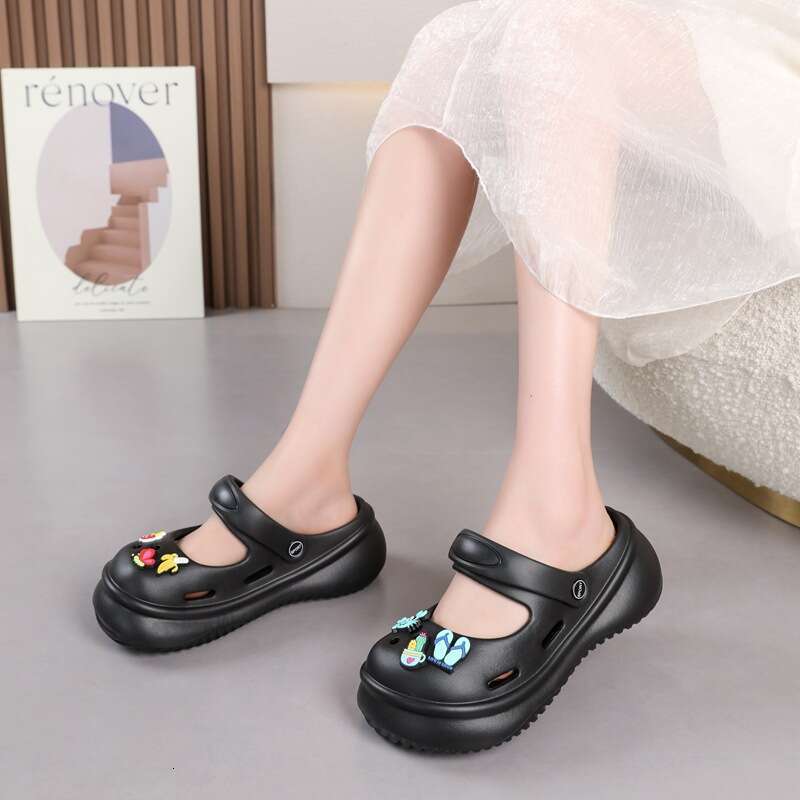 Cave Shoes For Women 2024 New Breathable Non Slip Beach Sandals Mary Jane Baotou Tug Women's Summer Outerwear