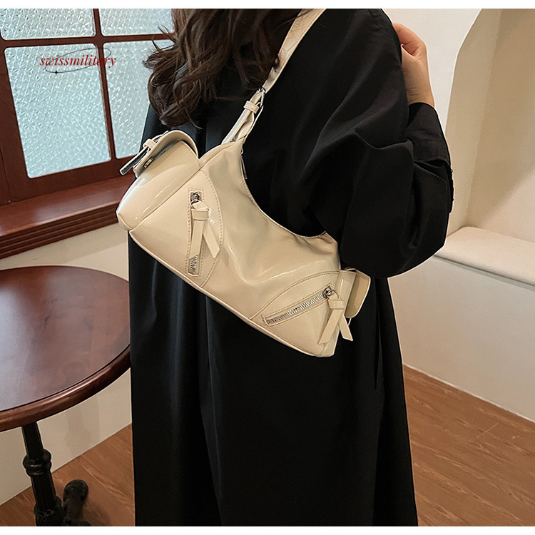 Soft faced dumpling women's trendy multi opening motorcycle bag, niche high-end texture, large capacity shoulder bag #33 swissmilitary