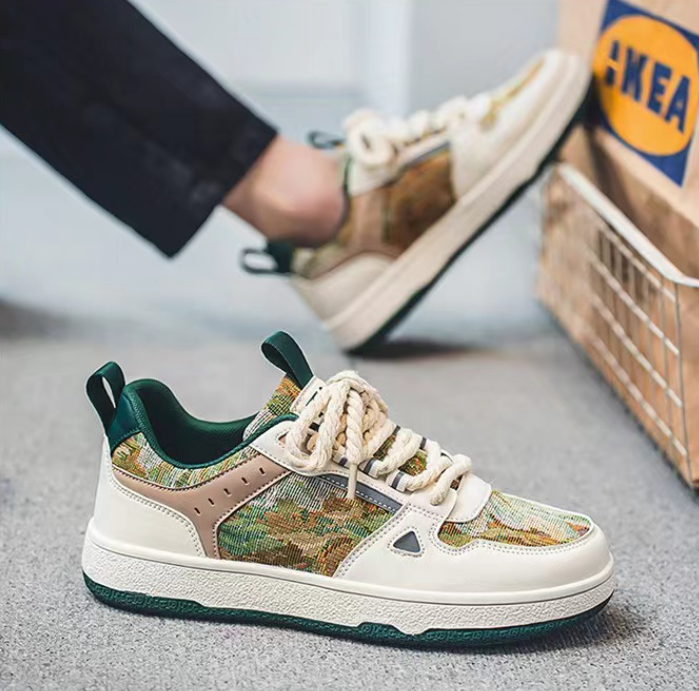 Men's Fashion Casual Shoes:Breathable Comfort Versatile Thick Sole Trendy Print,Blue/Green,Free shipping 2cc4