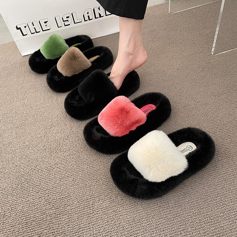Hairy Slippers For Women In The Autumn And Winter 2024 Popular New Style With Thick Velvet Sole Fashionable And Versatile For Outdoor Wear And Home Co