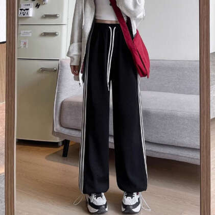 shanshi three stripes pants White gray three bar sports pants for women 2024 versatile spring and autumn winter high waisted loose leg binding America