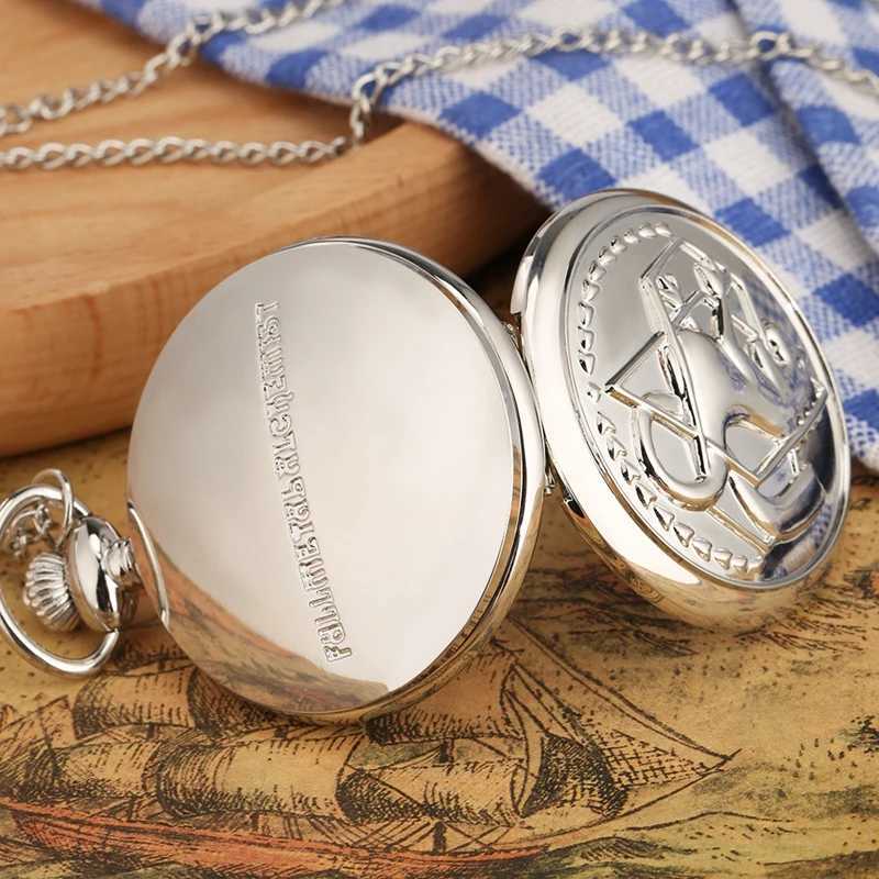 Simple Silver Fullmetal Alchemist Quartz Pocket Watch Edward Elric Anime Clock Design Pendant Cosplay Fans Necklace Chain GiftsX241104