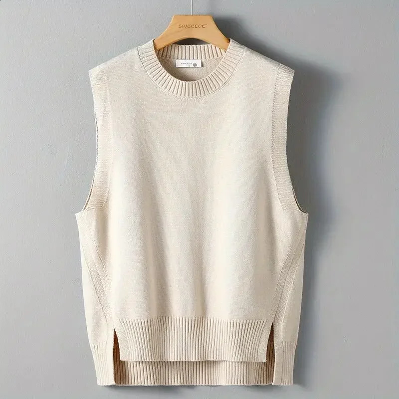 Solid Color Waist for Autumn and Winter Mens Knitted Tank Top Korean Review Elegant Street Clothing Sweater for Men 241105