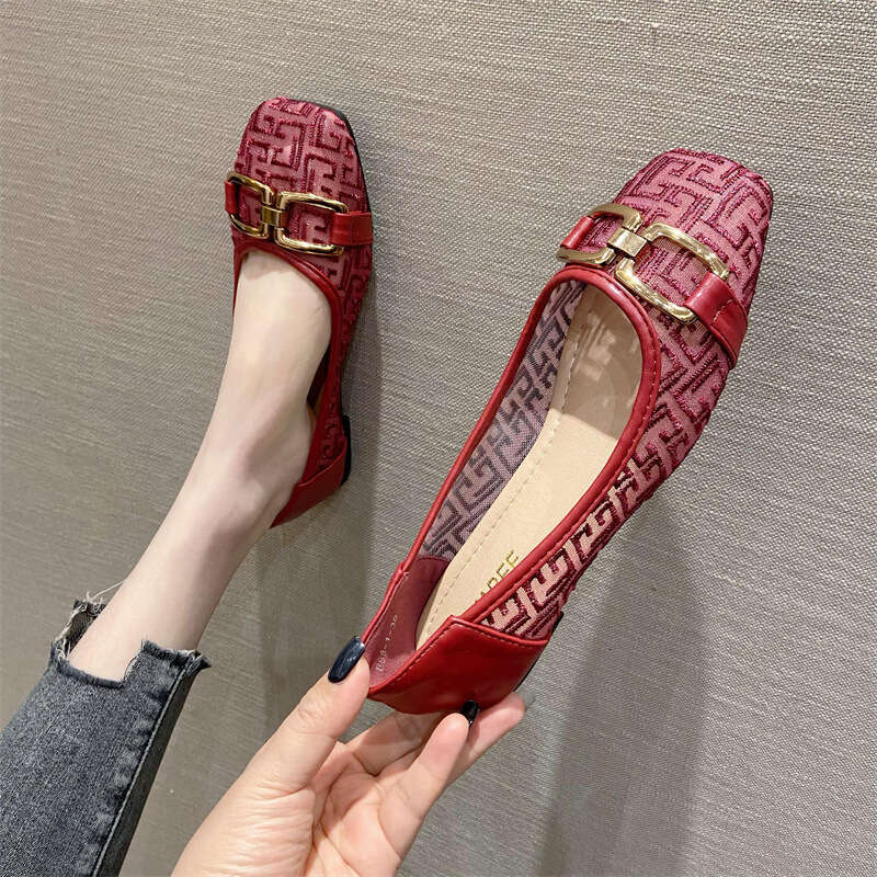 2023 Summer Style Square Head Shallow Mouth Hollow Mesh Breathable Scoop Flat Single For Women, Soft Bottom Comfortable Work Shoes