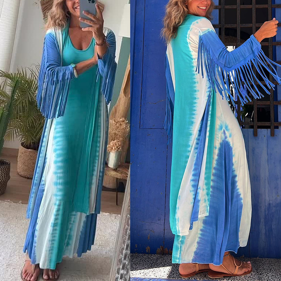 Autumn And Winter New Long Sleeved Tassel Knitted Jacket INS Casual Loose Printed Women's Cardigan Autumn Fashion Casual Loose Thick