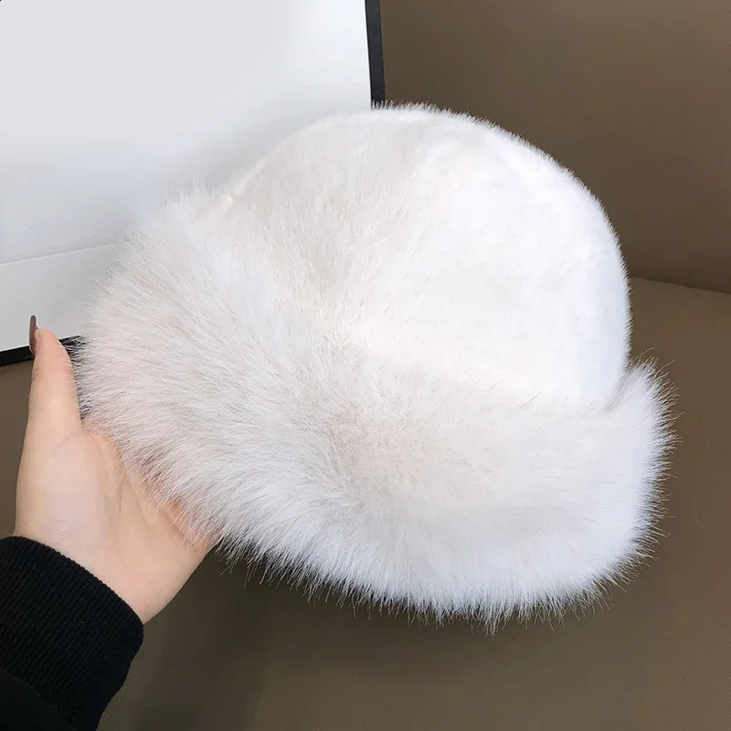 y Faux Mink Fur Bucket Hat for Women Ins Winter Fluffy Plush Warm Fisherman High Quality Thicken Beanies 241105