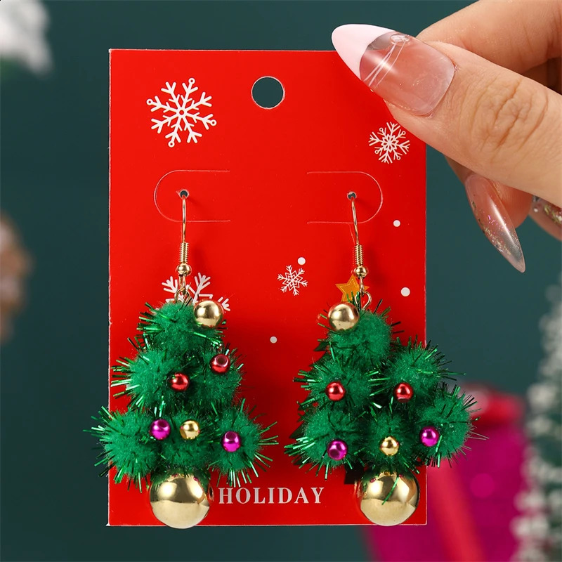 Fashion Plush Christmas Tree Earrings for Women Cute Rhinestone Santa Claus Bells Drop Earring Xmas Year Holiday Jewelry 241105