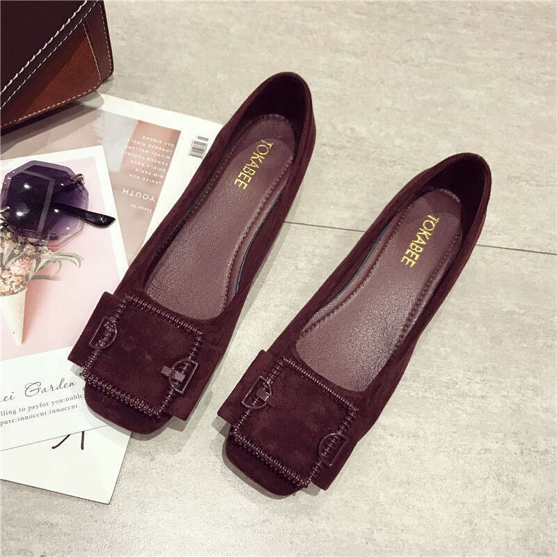 2023 Autumn New Versatile Square Buckle Shallow Mouth Coarse Custom For Women 3Cm Low Heel Women's Black Scoop Bean Shoes