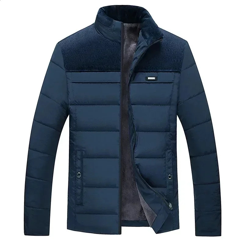 Mens Plush Thickened Parkas Stand Collar Winter Jacket Parker Coat Warm Thick Zipper Padded Overcoat for Men 241105