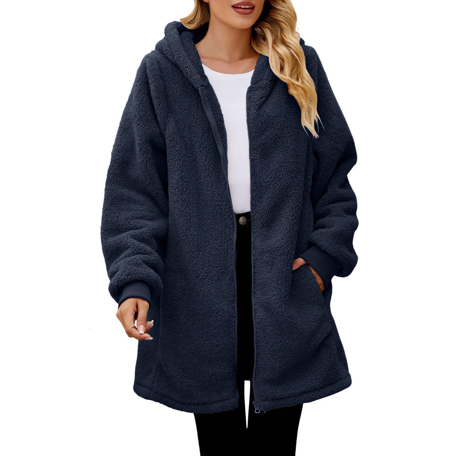 Winter New Loose Plush Women's Long Sleeved Hooded Zipper Cardigan Jacket