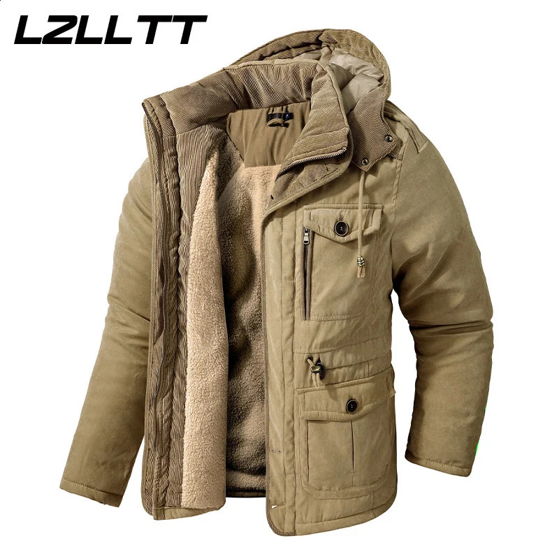 LZLLTT Men Winter Warm Parkas Mens Fleece Detachable Hat Jacket Casual Cotton Outdoor Fur Trench Padded Jackets Coats 241105