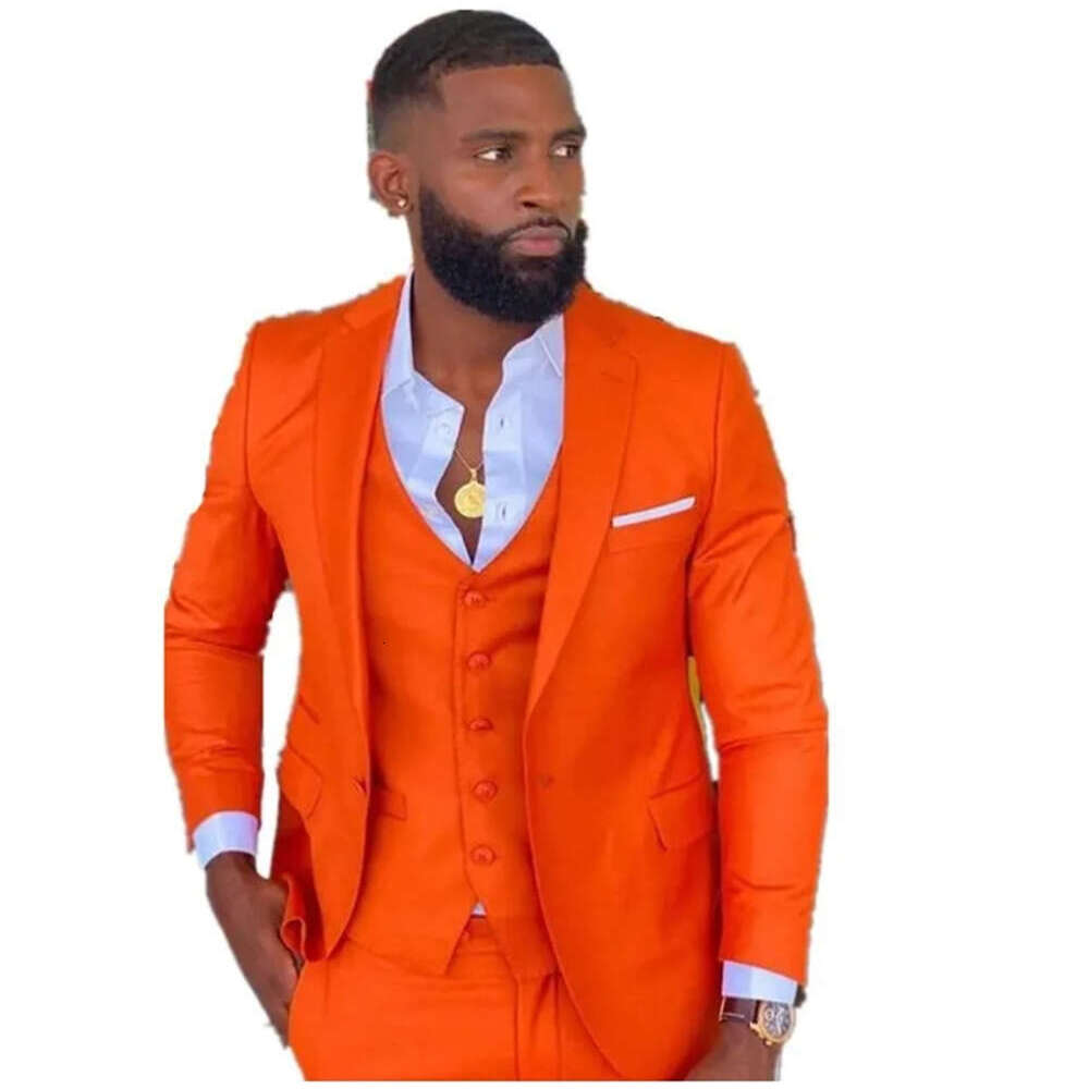 Orange Prom Suit For Men High Quality Jacket Casual 3 Piece Clothing Fashion Blazer One Button Slim Fit En Wedding Tuxedos