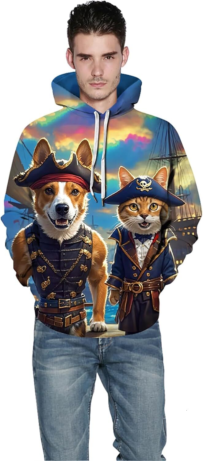 Hoodie for Mens Womens Unisex hooded sweatshirt with innovative 3D printed pattern hooded sweatshirt and pocket Graphic Hoodies sweatshirt Cats and do