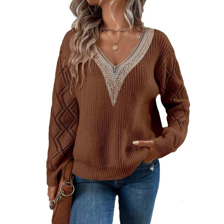 Spring And Autumn V-Neck Sweater New Loose Relaxed Pullover Women's Knit Harajuku Streetwear Knitwear