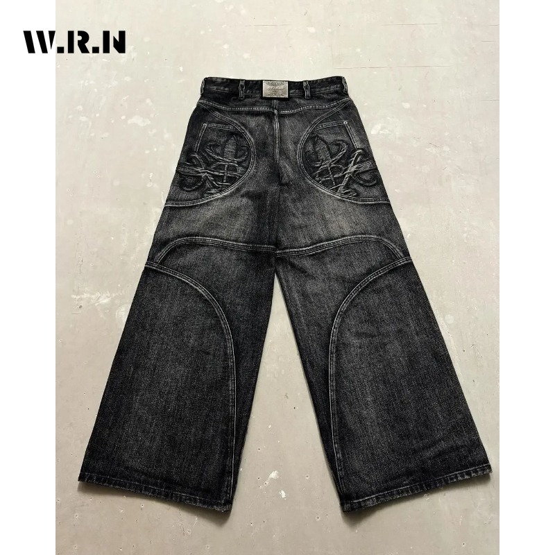 Unisex Retro Streetwear Washed Loose Women's Haruku Trendy High Waisted Jeans Emo Punk Y2k Wide Leg Pant