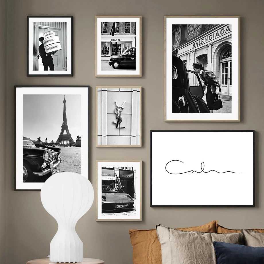 Fashion Paris Vintage Race Car Lady Black White Nordic Posters And Prints Wall Art Canvas Painting Wall Pictures For Living RoomXJ241104