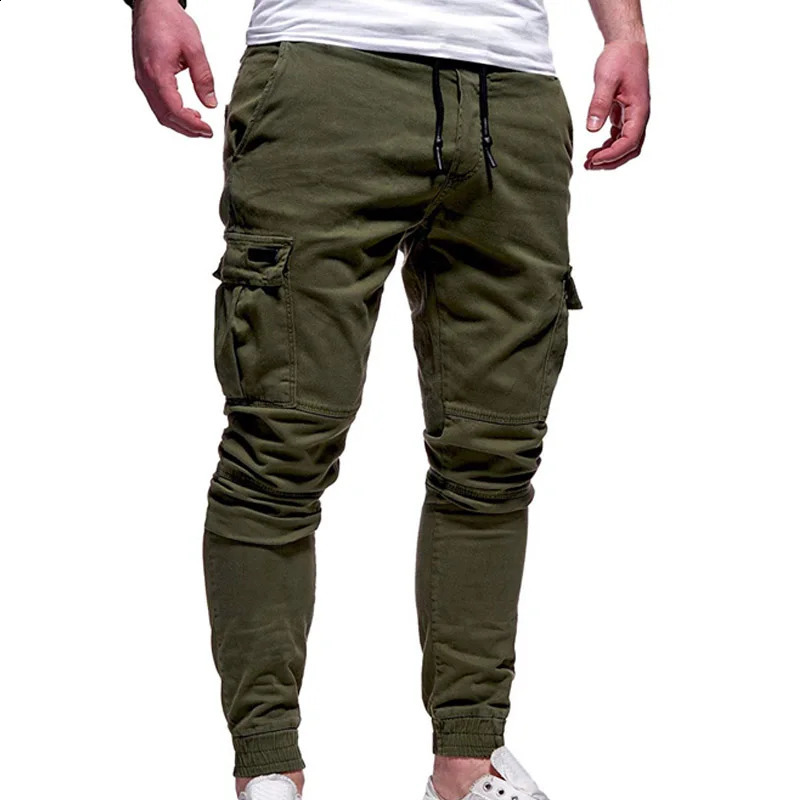 Mens Pants MultiPockets Joggers Men Sweatpants Casual Solid Cargo Oversize Streetwear Trousers 241105