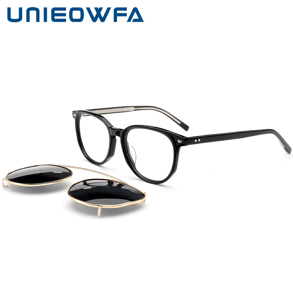 Acetate Optical Prescription Eyeglasses Frame Women Retro Round Myopia Glasses Frame Polarized Magnetic Clip on Sunglasses 241105