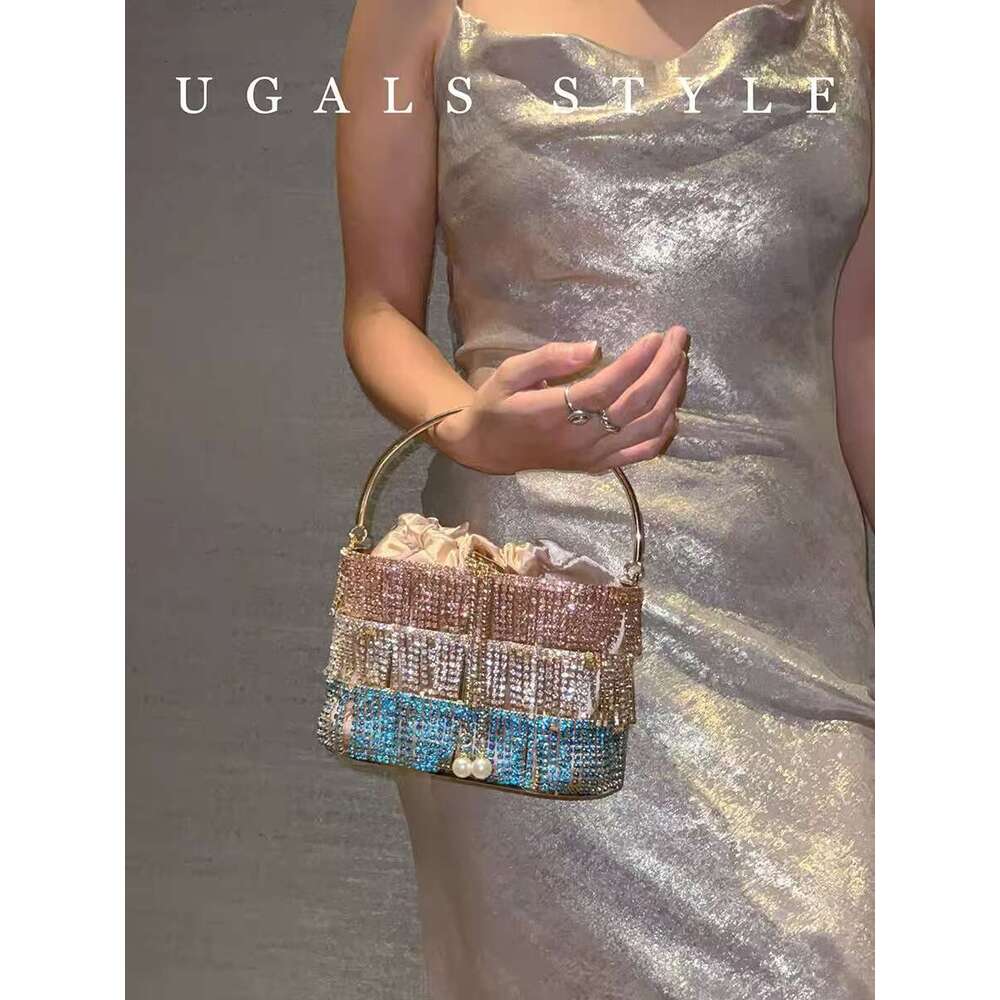 Designer Glitter Tassel Women's Handbag Shiny Rhies Dia Evening Wedding Party Clutch Purse Shoulder Bag