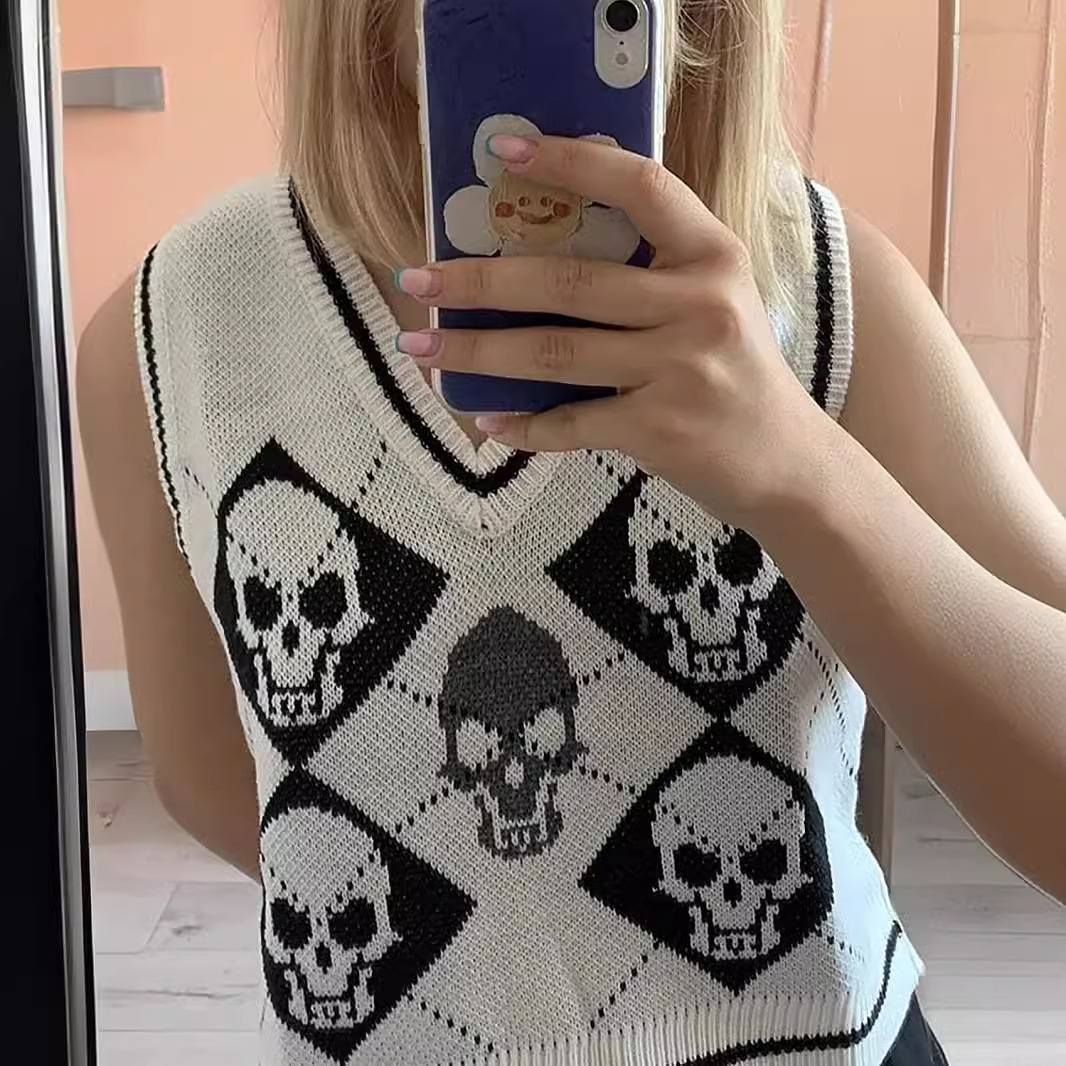 Vest Jacket Autumn And Winter Women's Outerwear Knit Halloween Sweater V-Neck Harajuku Streetwear Knitwear