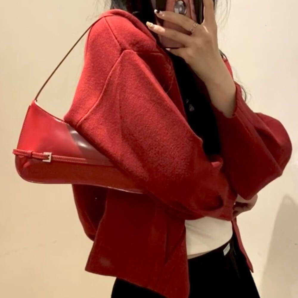 Designer Bag 1Pc French Niche Design Cowhide Shoulder Handbag Women's High-End Party Red Wedding Bag Fashion Handheld Underarm Baguette Bag handb