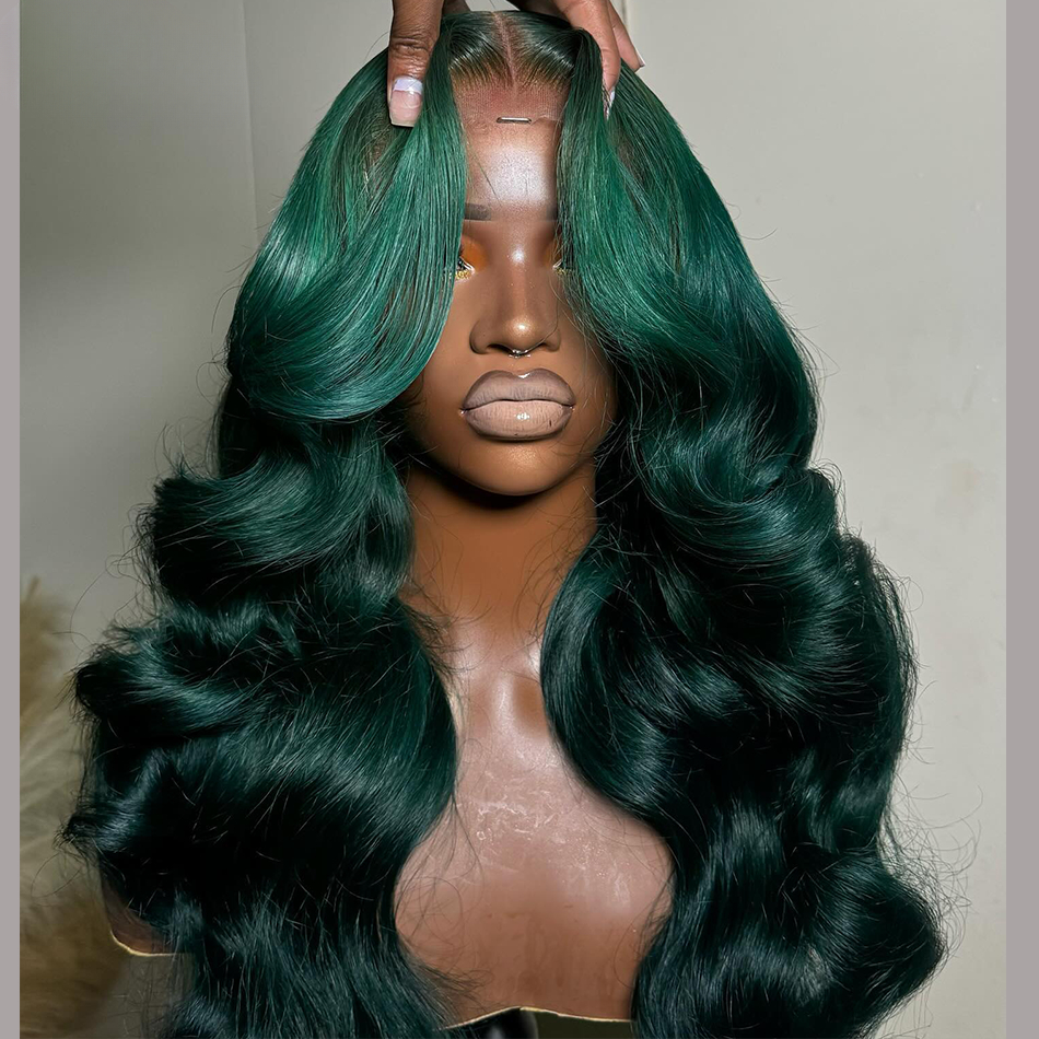 13X4 Ready Go Wavy Human Hair Lace Front Wig Ombre 1B Green Brazilian Remy 13X6 Body Wave Lace Frontal Wig Synthetic Lace Closure Wigs