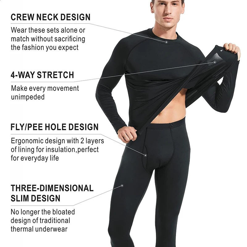 Men Winter Thermal Underwear Sets Crew Neck Long Sleeves Long Johns Base Layer Set Top Bottom for Cold Weather Male Warm Clothes 241105