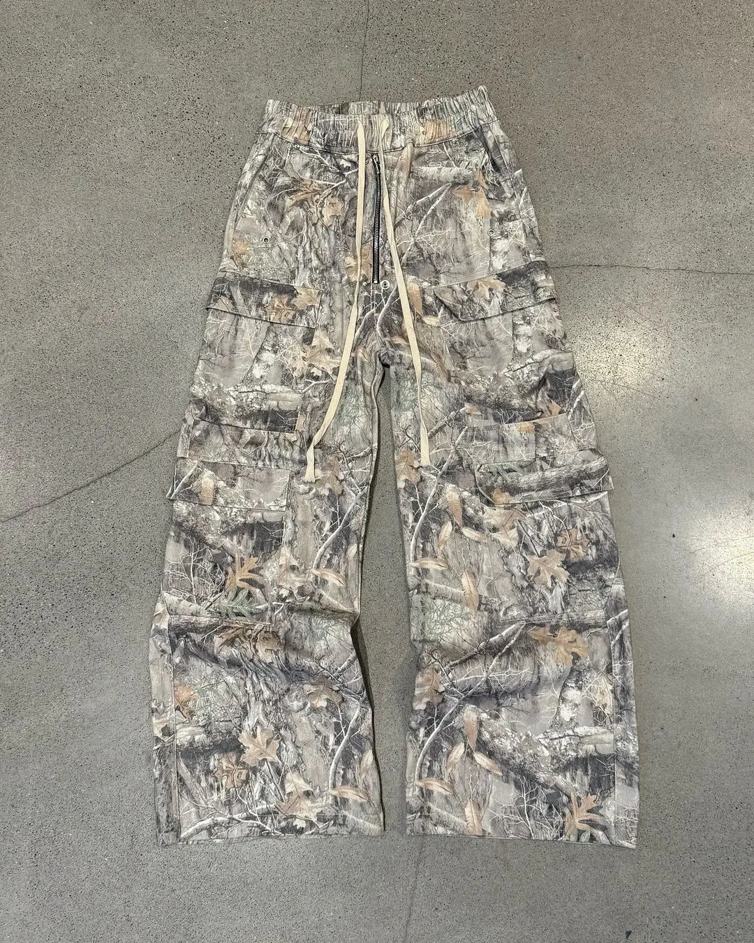 Branch Print Multipocket Straightleg Sweatpants Fashion High Street Casual Loose Trousers Harajuku Hip Hop Y2k Cargo Pants Men 241105