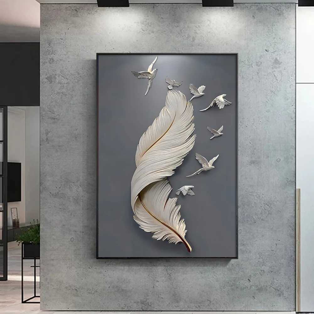3D Effect Feather Pigeon Canvas Painting Modern Wall Art Poster Print Abstract Minimal Picture for Living Room Home Decor CuadroXJ241104 - view 3