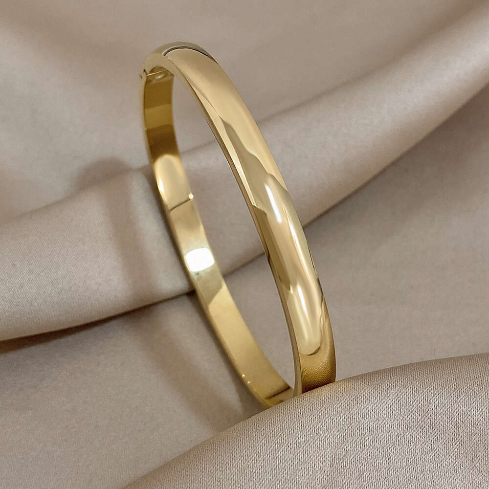 Hot 4/5/8mm Jewelry Stainless Fashion New Greatera Steel Smooth Cuff Bracelet Bangles for Women Gold Plated Metal Geometric Bracelets Waterproof Jewel