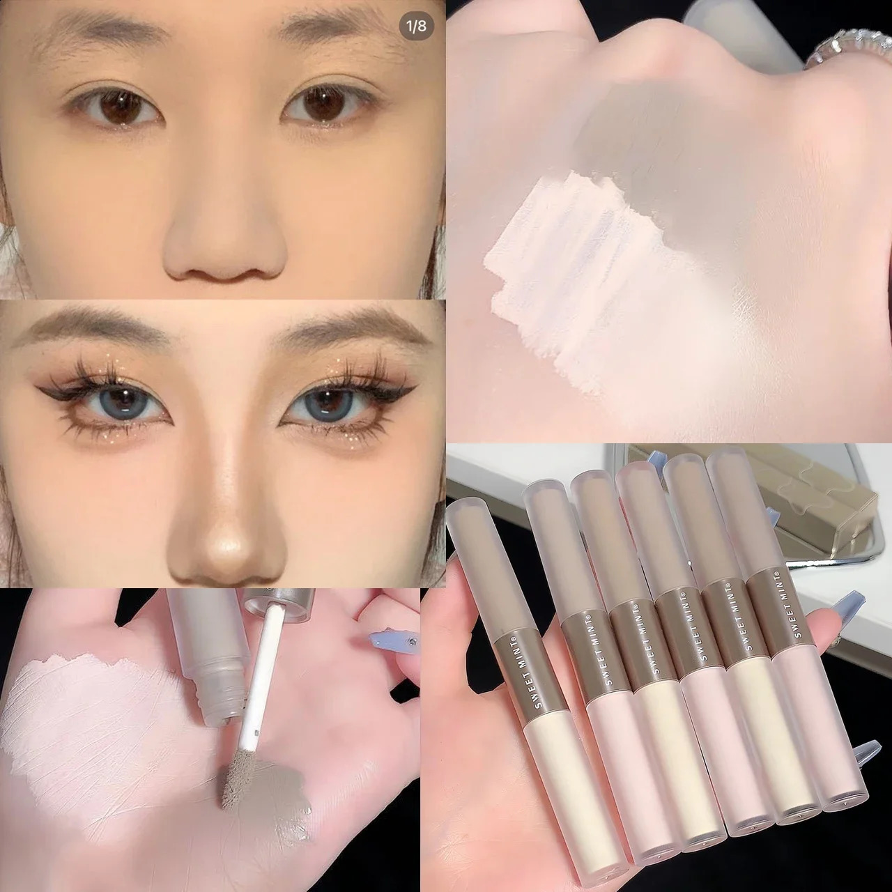 2-in-1 Double-ended Highlighting Contouring Concealer Stick Pencil Cement Grey Three-dimensional Nose Shadow Bronzers Makeup Pen 241105