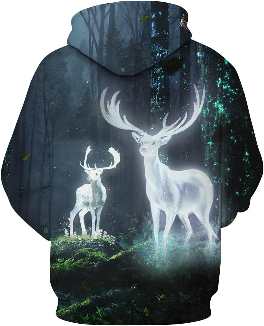Hoodie for Mens Womens Deer Hoodie Novelty Print Animal Hoodies Sweatshirt for Men Women Graphic Hoodies sweatshirt Fashionable, cool, and warm